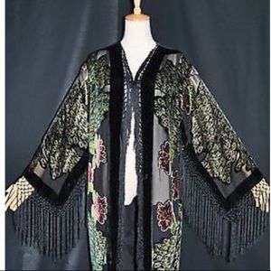 Vintage Velvet and Silk Fringe Kimono
